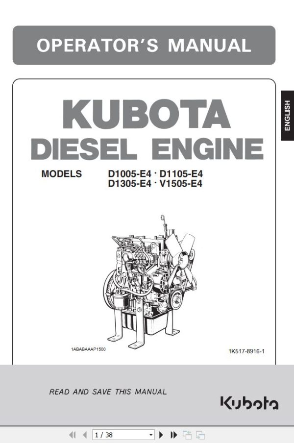 Kubota Engine D1005 E4 to V1505 E4 Operators Manual and Wiring Diagram EN 1