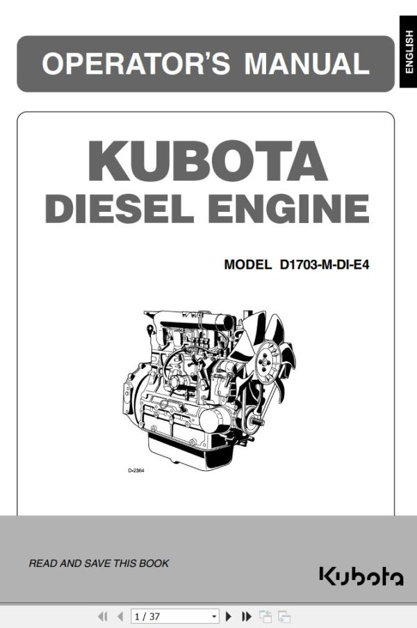 Kubota Engine D1703 M DI E4 Operators Manual and Wiring Diagram EN 1