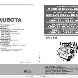 Kubota Engine D1703 M Dl E4 Operators Manual and Wiring Diagram 1
