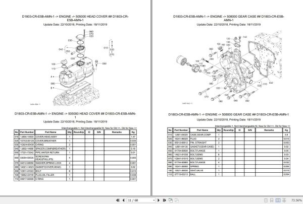 Kubota Engine D1803 CR E5B AMN 1 Illustrated Parts List 2