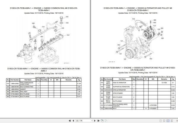 Kubota Engine D1803 CR TE5B AMN 1 Illustrated Parts List 2