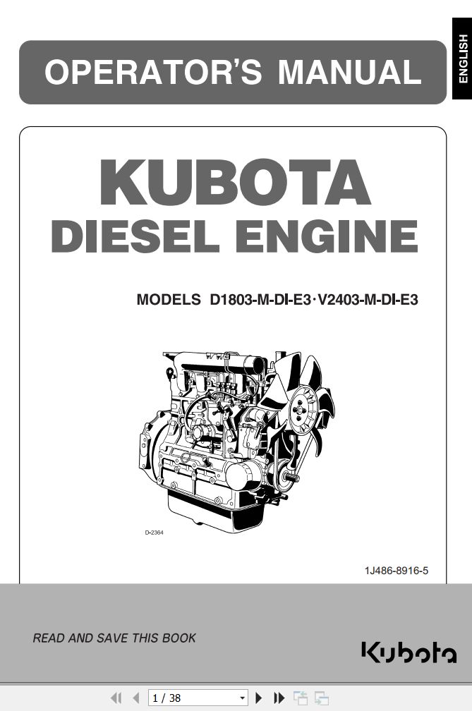 Kubota Engine D1803 M Dl E3 V2403 M Dl E3 Operators Manual and Wiring Diagram 1