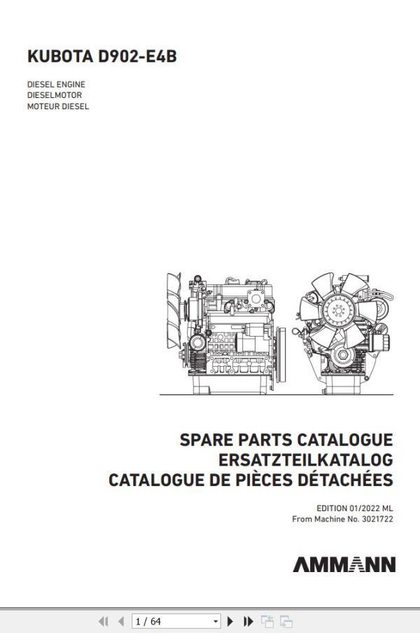 Kubota Engine D902 E4B AMN 1 Illustrated Parts List 1