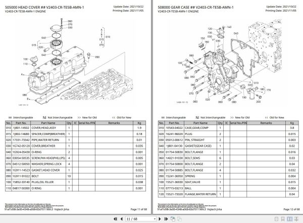 Kubota Engine V2403 CR TE5B AMN 1 Illustrated Parts List 2