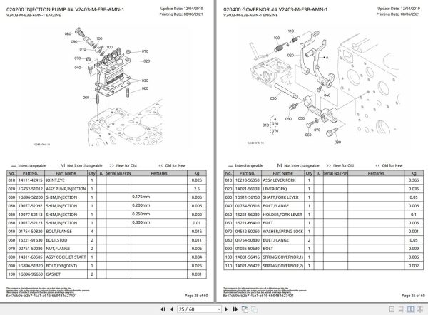 Kubota Engine V2403 M E3B AMN 1 Illustrated Parts List 2