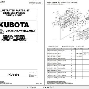 Kubota Engine V3307 CR TE5B AMN 1 Illustrated Parts List 1