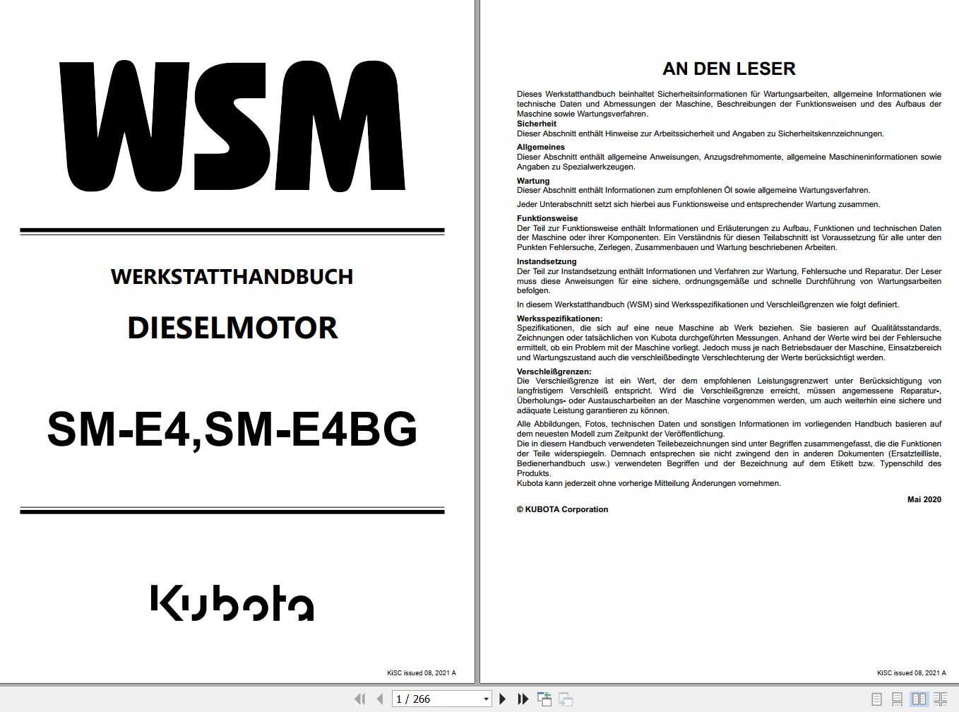 Kubota Engine Z482 E4 to D902 TE4 Workshop Manual DE 1