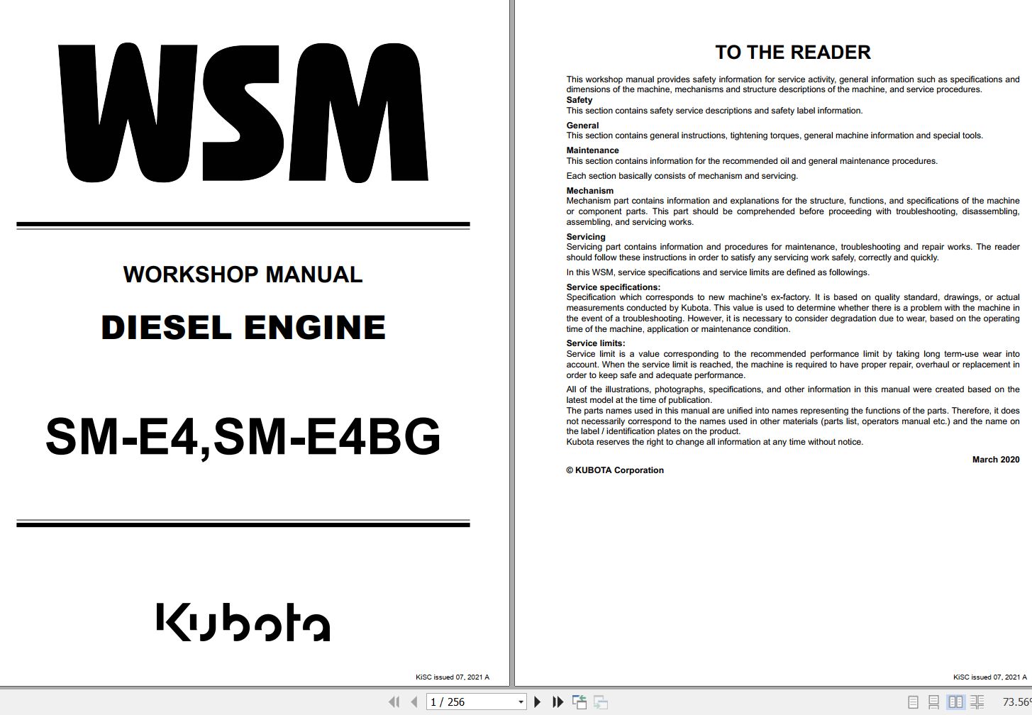 Kubota Engine Z482 E4 to D902 TE4 Workshop Manual EN 1