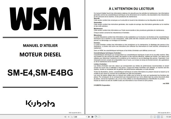 Kubota Engine Z482 E4 to D902 TE4 Workshop Manual FR 1