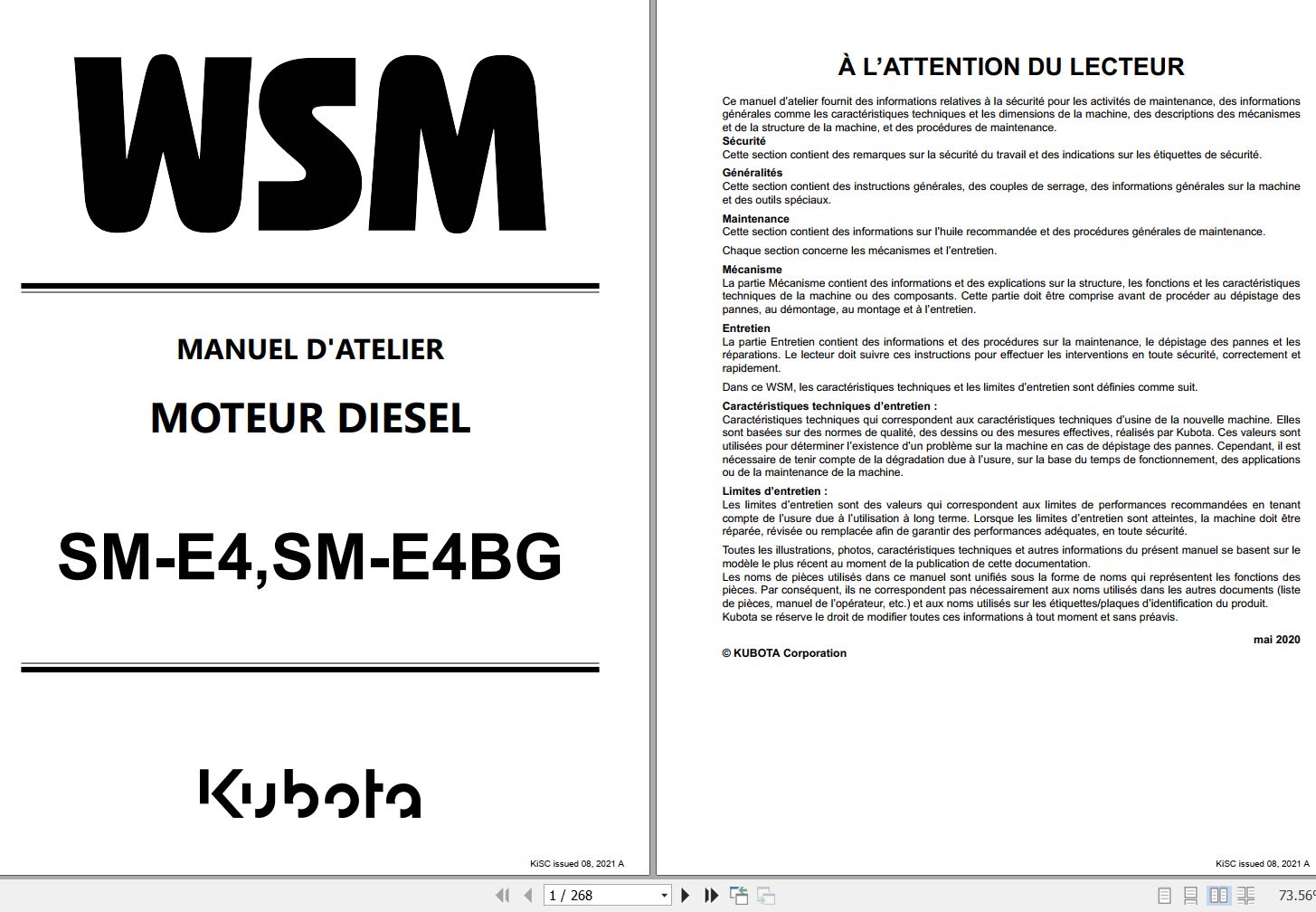 Kubota Engine Z482 E4 to D902 TE4 Workshop Manual FR 1