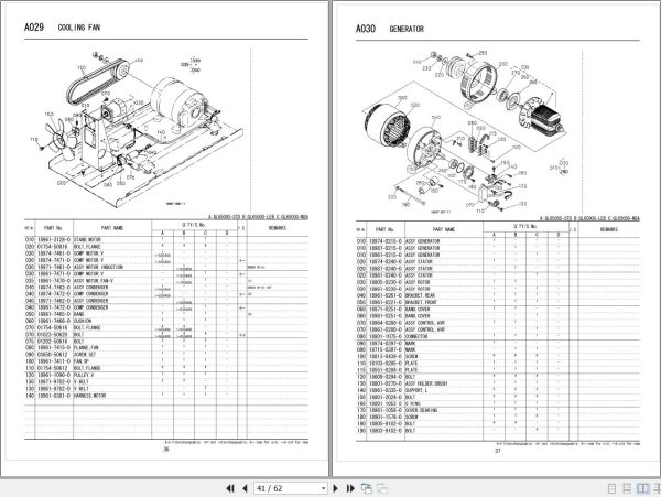 Kubota Generator GL6500S STD GL6500S LEB GL6500S MSA Parts Catalog 97899 41332 2