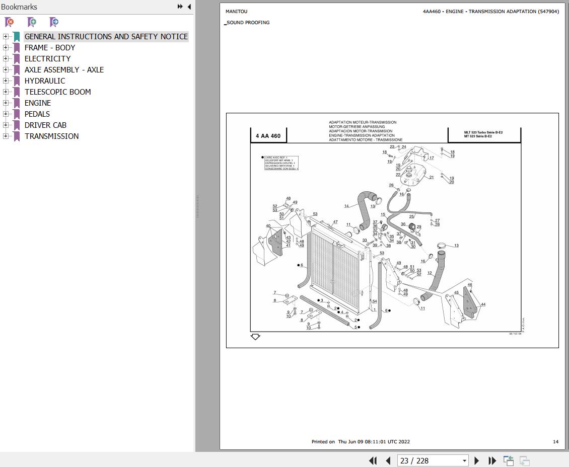 Manitou Telehandler MT 523 SB E2 USA Parts Catalog 547904