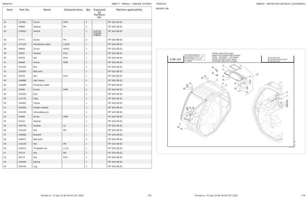 Manitou Telehandler MT 620 SB E2 Parts Catalog 547896 1