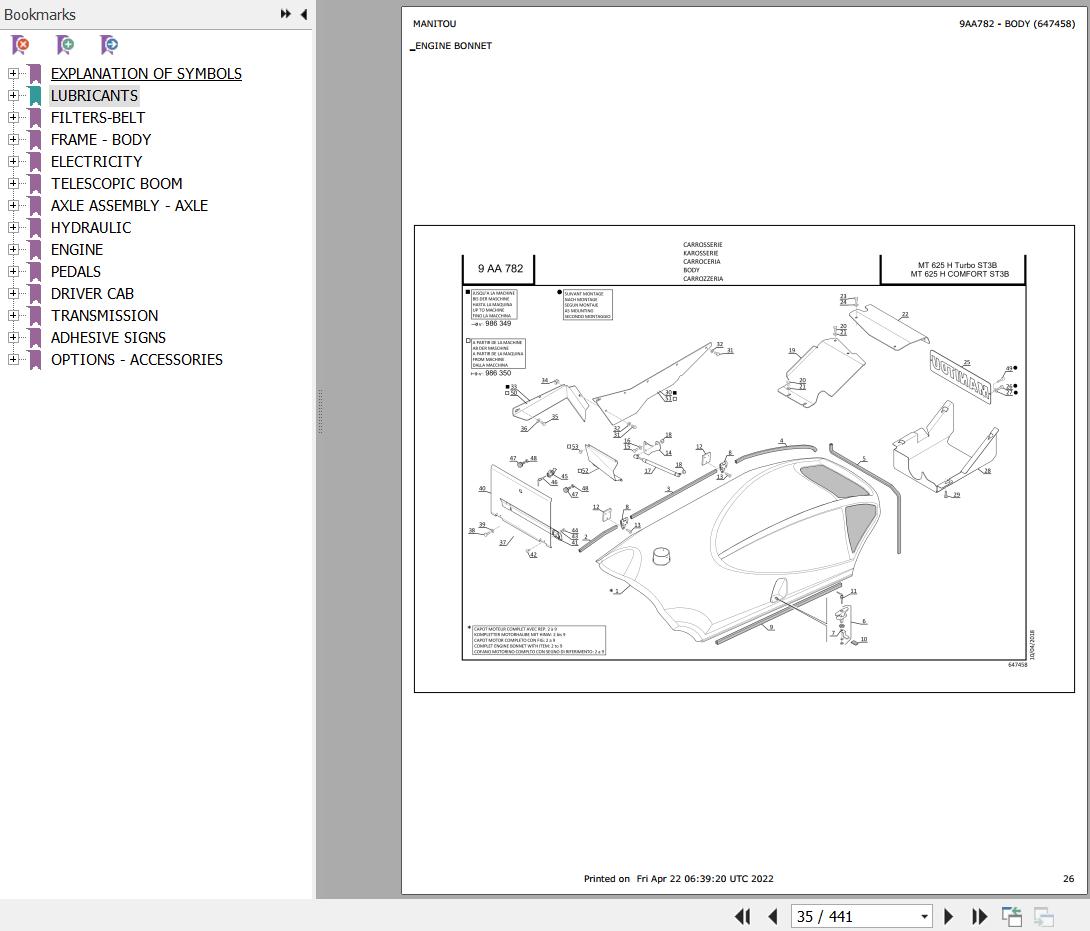 Manitou Telehandler MT 625 H Turbo ST3B Parts Catalog 647458
