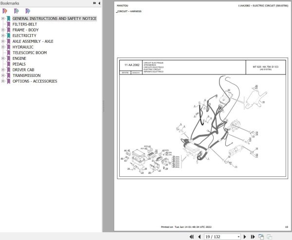 Manitou Telehandler MT 625 HA 75K S1 E3 Parts Catalog