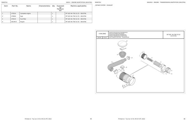 Manitou Telehandler MT 625 HA 75K S1 E3 Parts Catalog 1