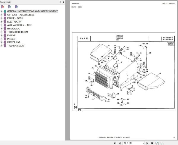 Manitou Telehandler MT 727 SERIE C Parts Catalog 547015