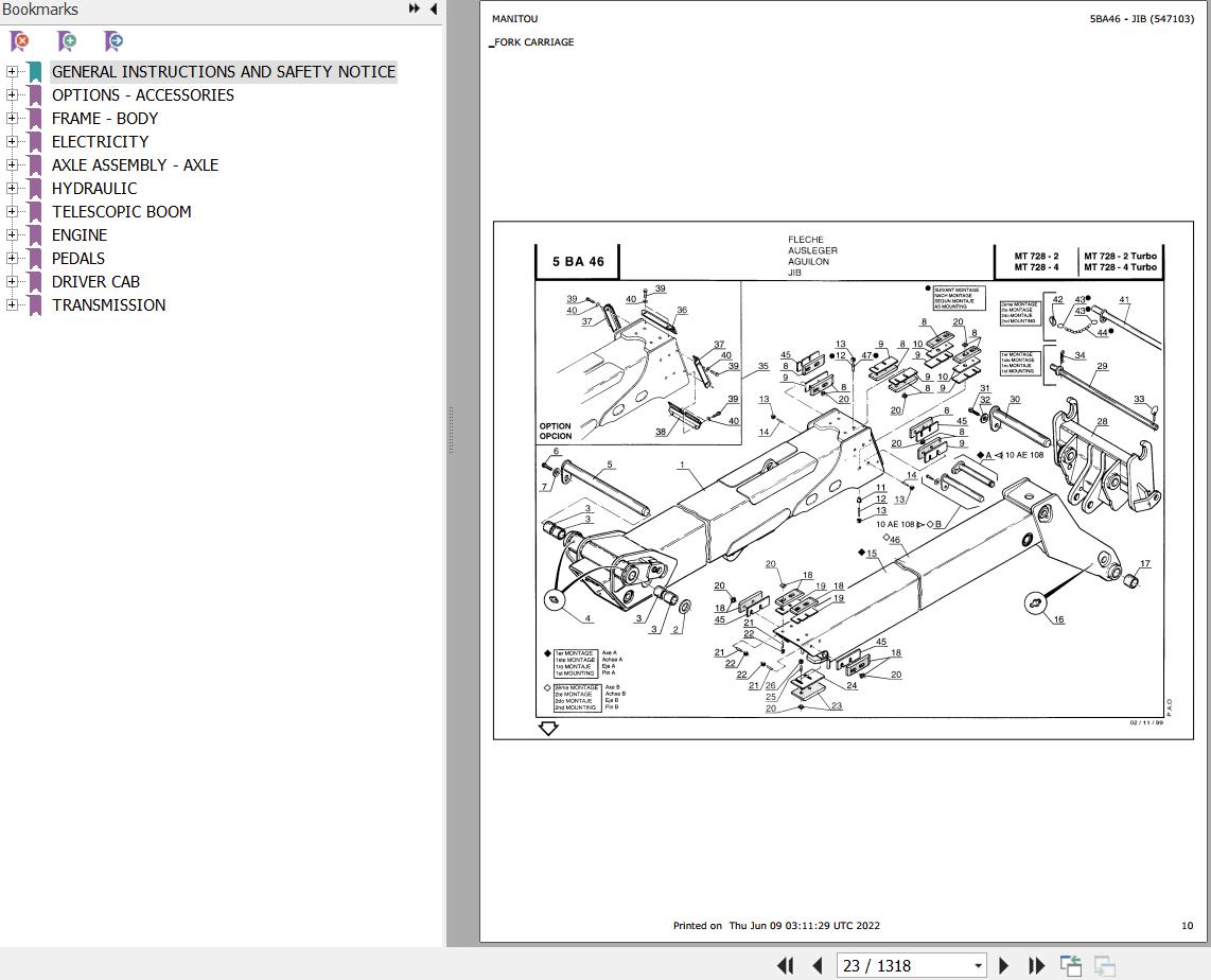 Manitou Telehandler MT 728 2 Parts Catalog 547103