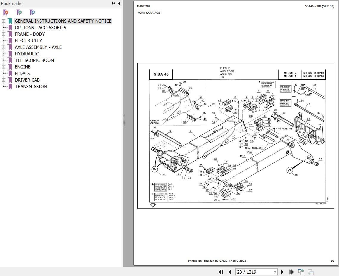 Manitou Telehandler MT 728 2 TURBO Parts Catalog 547103