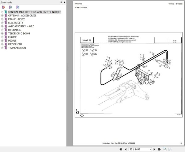 Manitou Telehandler MT 728 4 Parts Catalog 547103