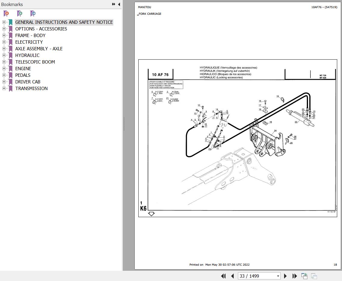 Manitou Telehandler MT 728 4 Parts Catalog 547103
