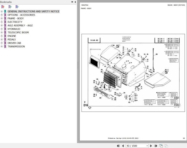 Manitou Telehandler MT 728 4 TURBO Parts Catalog 547103