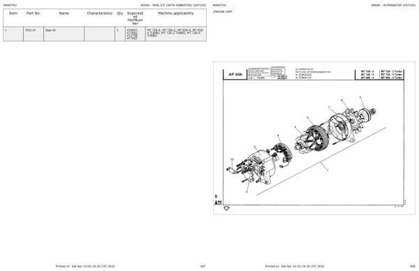 Manitou Telehandler MT 728 4 TURBO Parts Catalog 547103 1