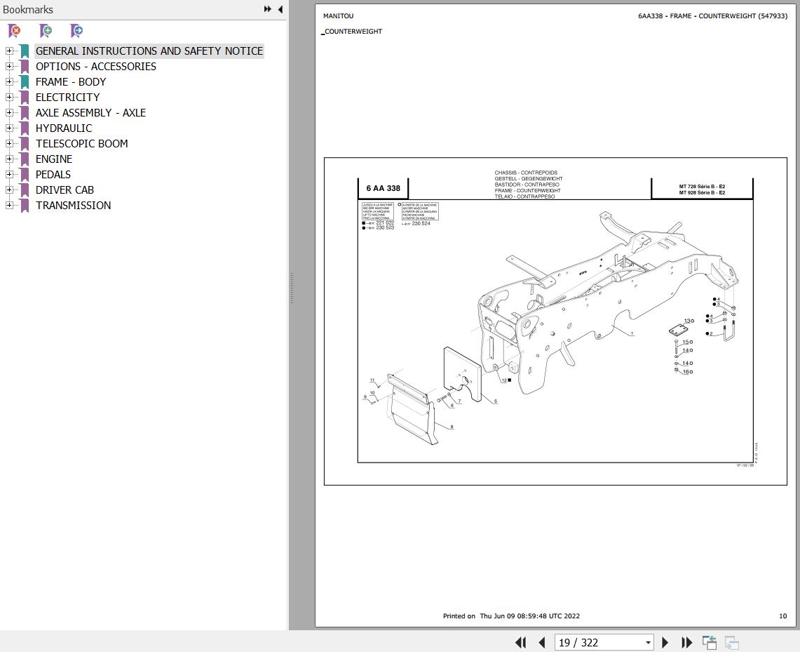 Manitou Telehandler MT 728 SB E2 Parts Catalog 547933