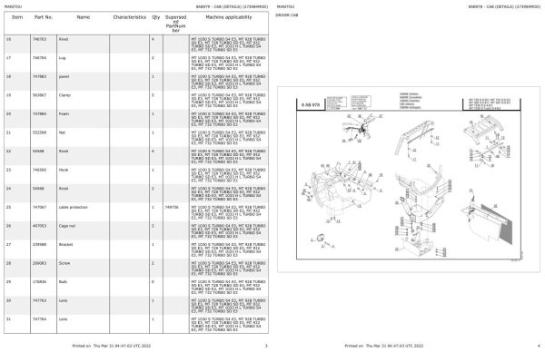 Manitou Telehandler MT 728 TURBO SD E3 Parts Catalog 273984MOD 1