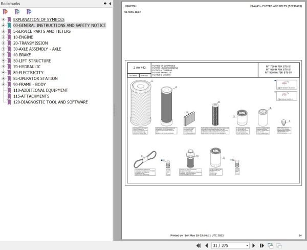 Manitou Telehandler MT 730 H 75K ST5 S1 Parts Catalog 52730403