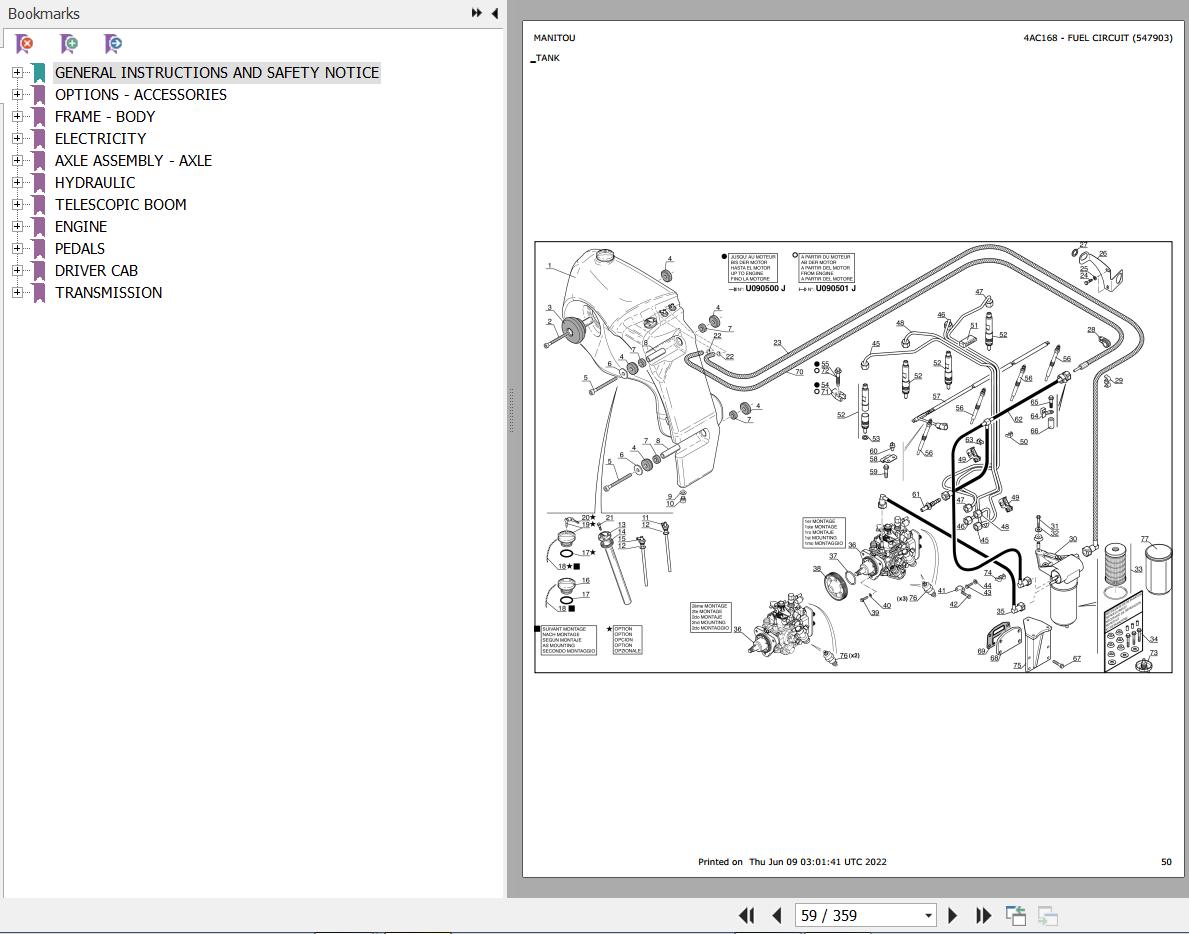 Manitou Telehandler MT 732 SB E2 USA Parts Catalog 547903