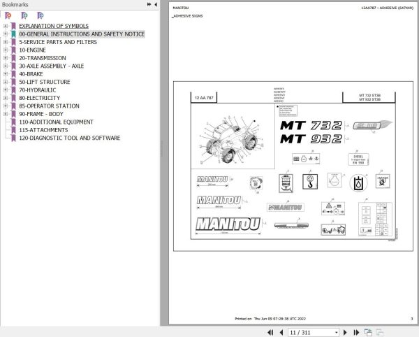Manitou Telehandler MT 732 ST3B Parts Catalog 647449