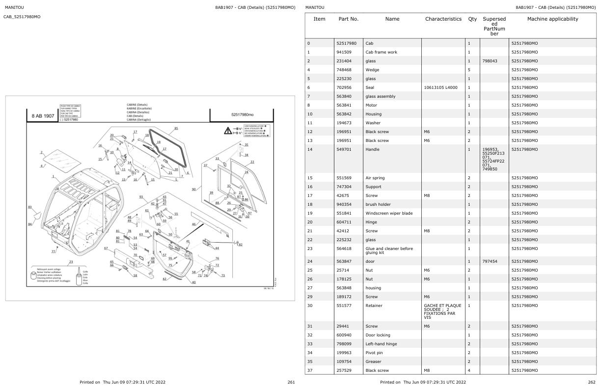 Manitou Telehandler MT 732 ST3B Parts Catalog 647449