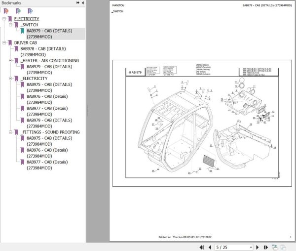 Manitou Telehandler MT 732 TURBO SD E3 Parts Catalog 273984MOD