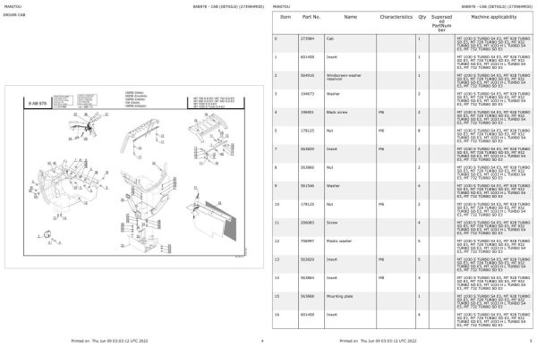 Manitou Telehandler MT 732 TURBO SD E3 Parts Catalog 273984MOD 1