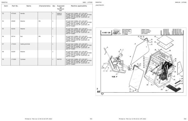 Manitou Telehandler MT 830 CP TURBO Parts Catalog 47938 1