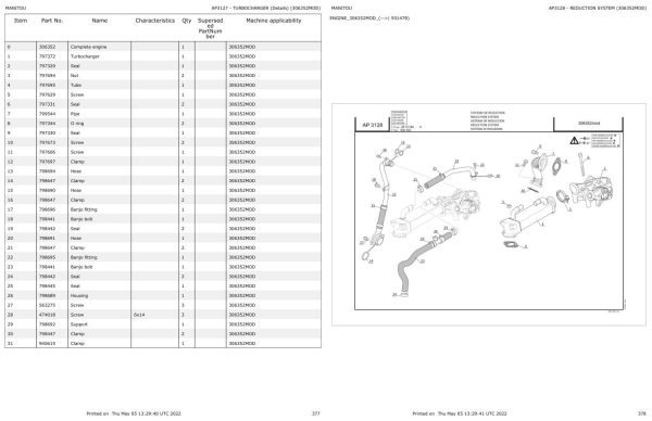 Manitou Telehandler MT 835 H ST3B to MT 1335 H ST3B Parts Catalog 647105 1