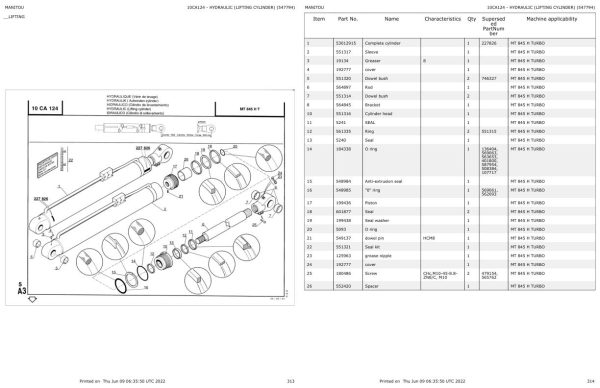 Manitou Telehandler MT 845 H TURBO Parts Catalog 547641 1