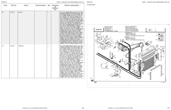 Manitou Telehandler MT 845 TURBO MONO ULTRA Parts Catalog 547107 1