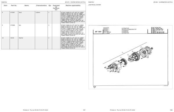 Manitou Telehandler MT 845 TURBO MONO ULTRA S2 Parts Catalog 547751 1