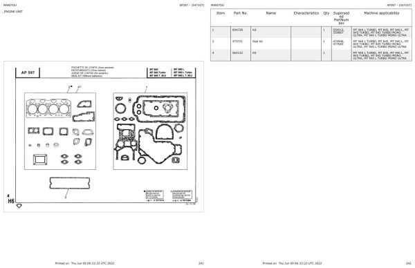 Manitou Telehandler MT 845 TURBO Parts Catalog 547107 1