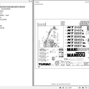 Manitou Telehandler MT 845 TURBO S2 Parts Catalog 547751