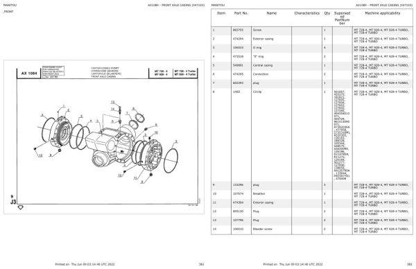 Manitou Telehandler MT 928 4 Parts Catalog 547103 1