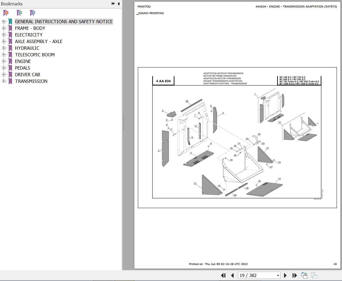 Manitou Telehandler MT 928 SC E2 Parts Catalog 547973