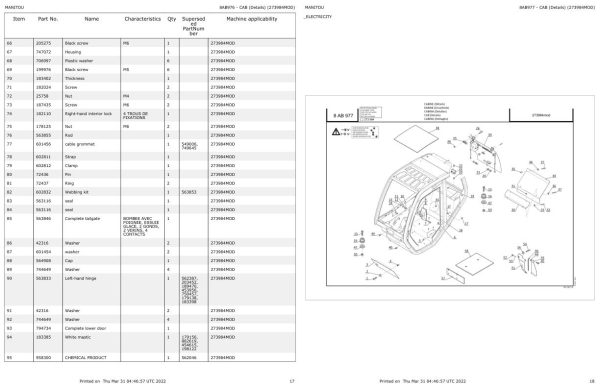 Manitou Telehandler MT 928 TURBO SD E3 Parts Catalog 273984MOD 1