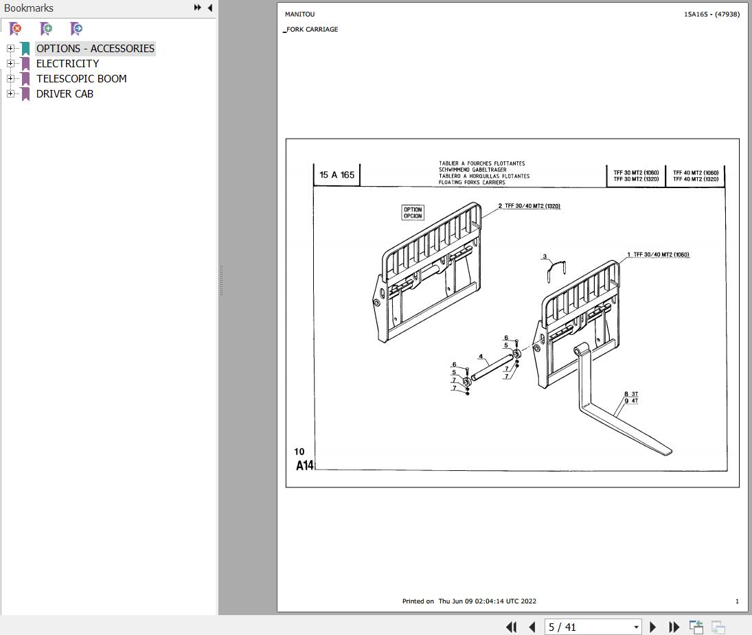 Manitou Telehandler MT 930 BACOU Parts Catalog 547768