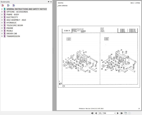Manitou Telehandler MT 930 CP Parts Catalog 47938