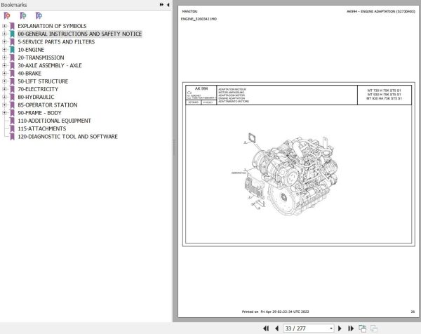 Manitou Telehandler MT 930 H 75K ST5 S1 Parts Catalog 52730403