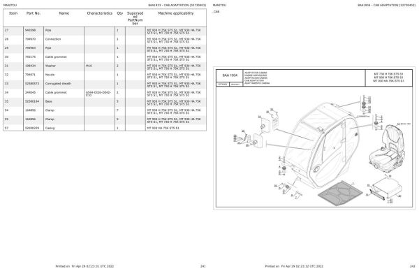 Manitou Telehandler MT 930 H 75K ST5 S1 Parts Catalog 52730403 1