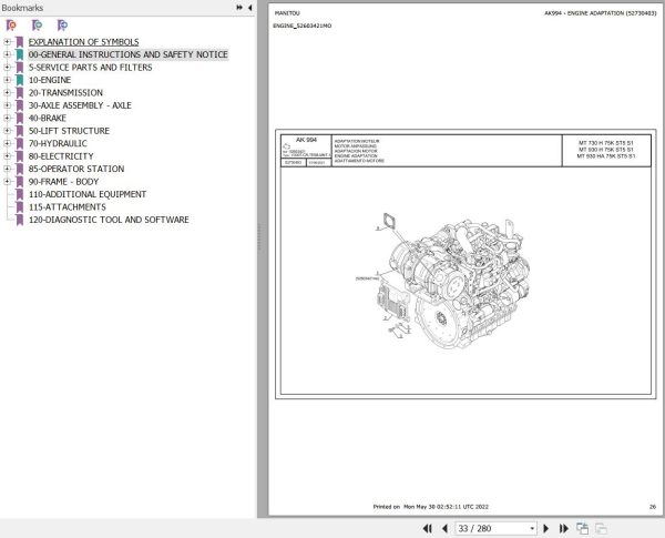 Manitou Telehandler MT 930 HA 75K ST5 S1 Parts Catalog 52730403
